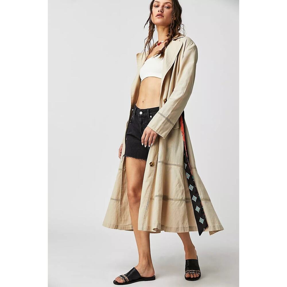 Free People Rory Duster in Sand Dollar Large Long Sleeve Button Front Pockets